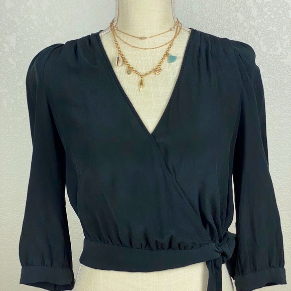 Madewell Black Silk Wrap Top - Picture 5 of 9